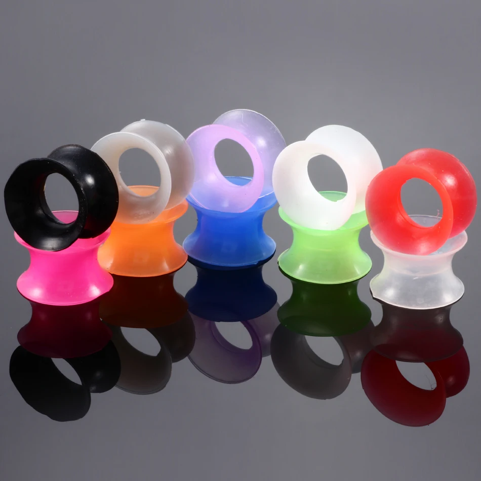 20pcs/Lot Silicone Thin Flexible Ear Plugs and Tunnels Ear Piercings Ear Gauge Stretcher Ear Plugs Tunnels Body Piercing Orejar