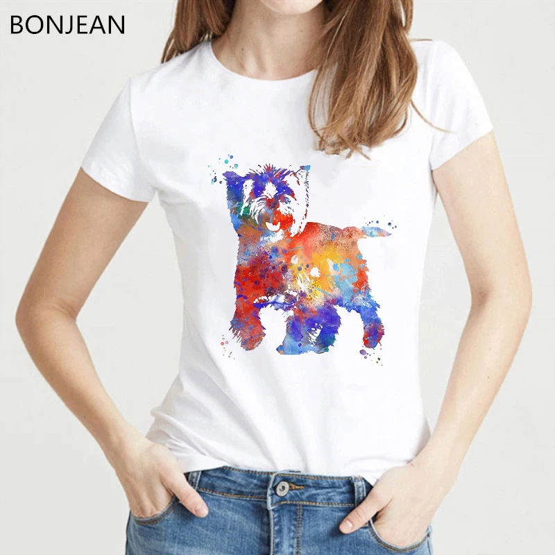 

Watercolor Cairn Terrier Animal Printed T Shirt Women Clothes 2024 Funny Tshirt Femme Streetwear Female T-Shirt