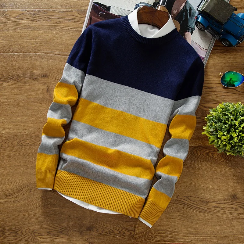 

New Autumn Fashion Men 'S Pullover Sweaters Long Sleeve Round Neck Striped Knitting Cashmere Christmas Sweater Men
