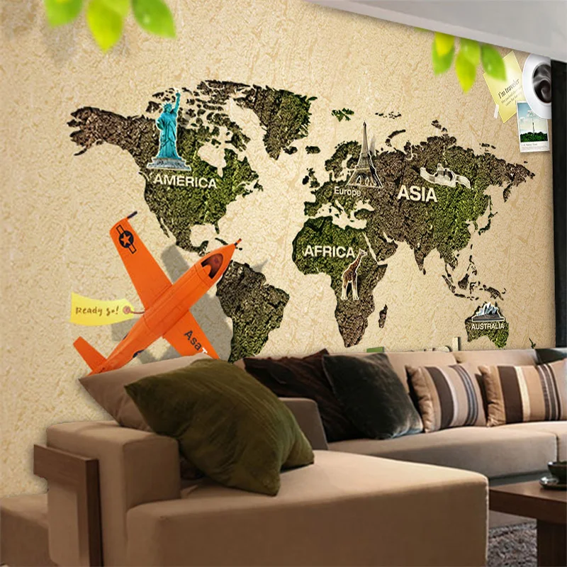 beibehang Customizable Large European 3D Creative Global Travel Wallpaper Cafe Bar Nostalgic Theme Mural Travel Agency Wallpaper