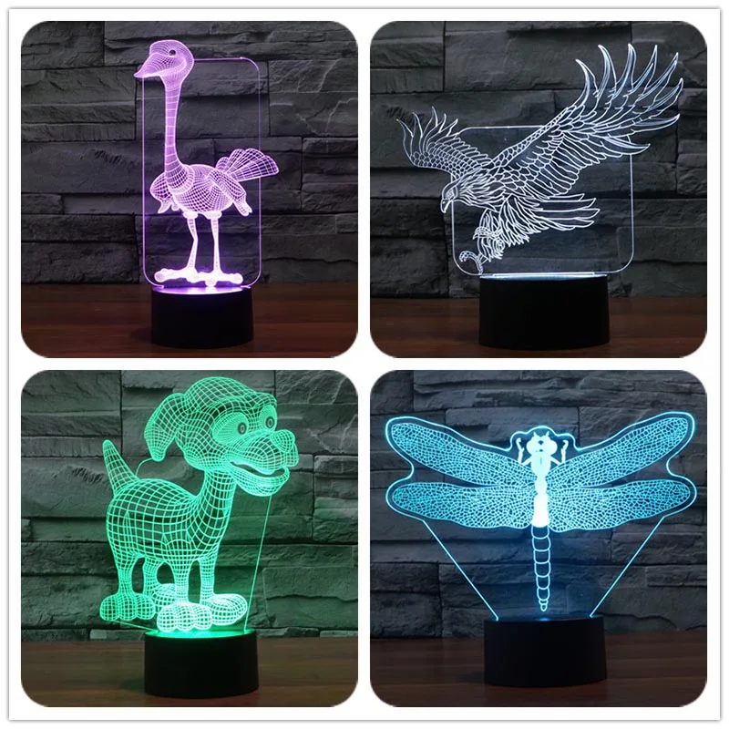 Action figures New Eagle puppy ostrich cartoon colorful 3D touch switch LED lamp gradual vision light illusion lamp