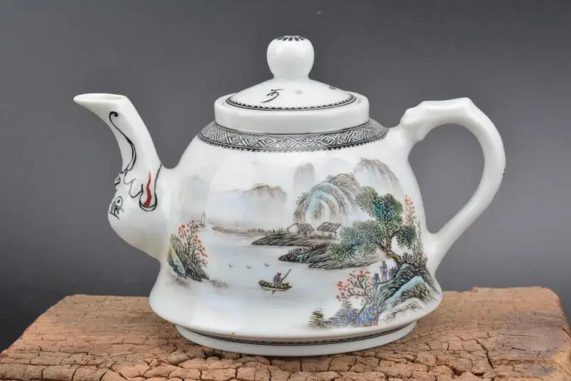 

Antique Old porcelain teapot,pastel,Landscape scenery,Hand-painted crafts,Decoration,Collection&Adornment