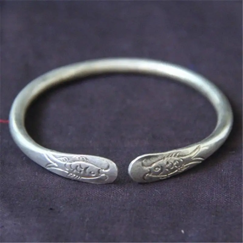 Traditional Ethnic Fashion Bangles Vintage Dural Fish Open Cuff Miao Tibetan Jewelry BB-152