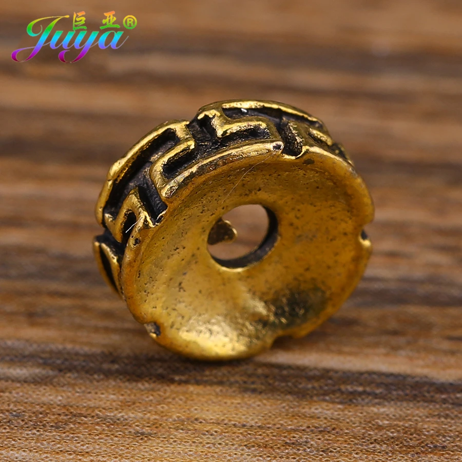 Juya 25pcs/lot Antique Gold/Silver Color 6mm 8mm 10mm Round Spacers Beads Accessories For Natural Stones Beadwork Jewelry Making