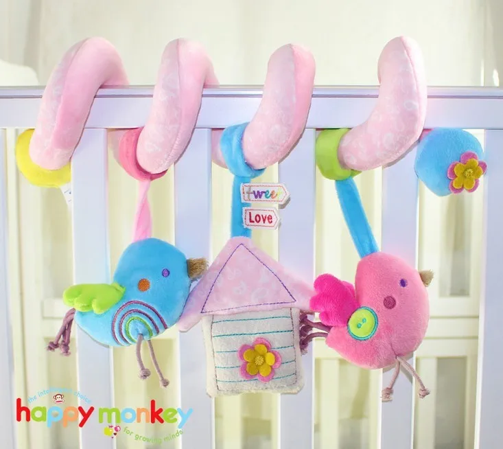 22cm Baby Rattles Infant Doll Baby Crib Stroller Toy 0+ months Plush Birds Musical Newborn Hanging Bed Around Play B0963