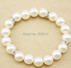 2 rupee item 10mm white pearl strand bracelet unisex easy pearl elastic bracelet silver plated pearl set auger bracelet