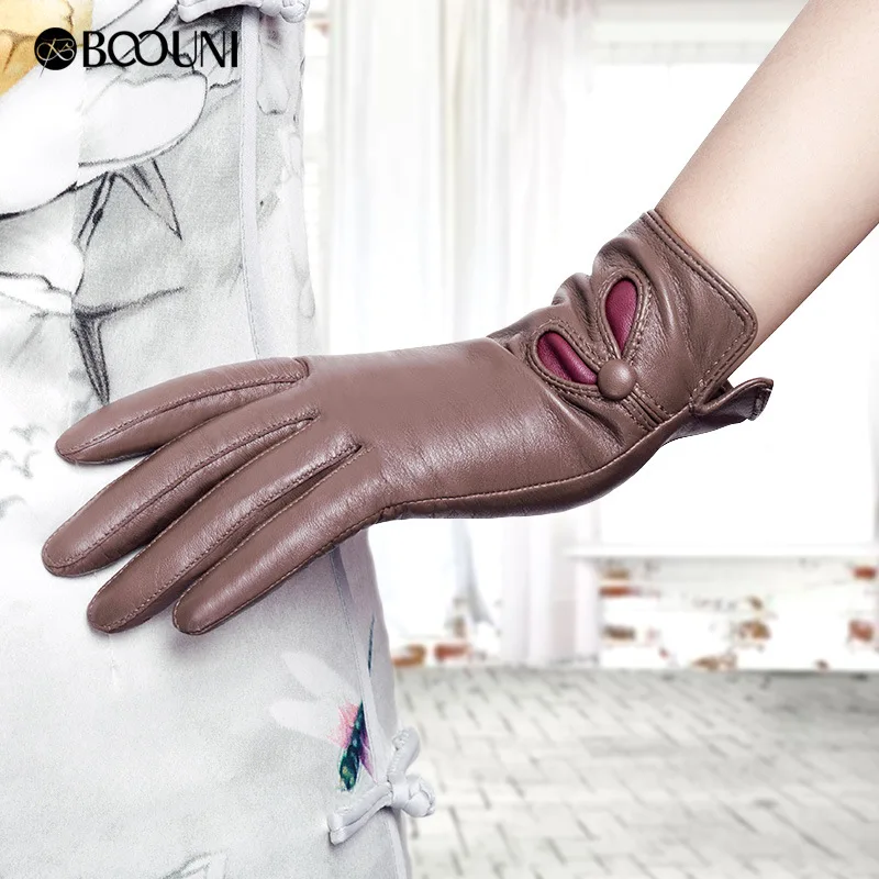 Real Leather Women Gloves Autumn Winter Plus Velvet Fashion Trend Elegant Lady Sheepskin Glove For Driving Winter Gloves NW902