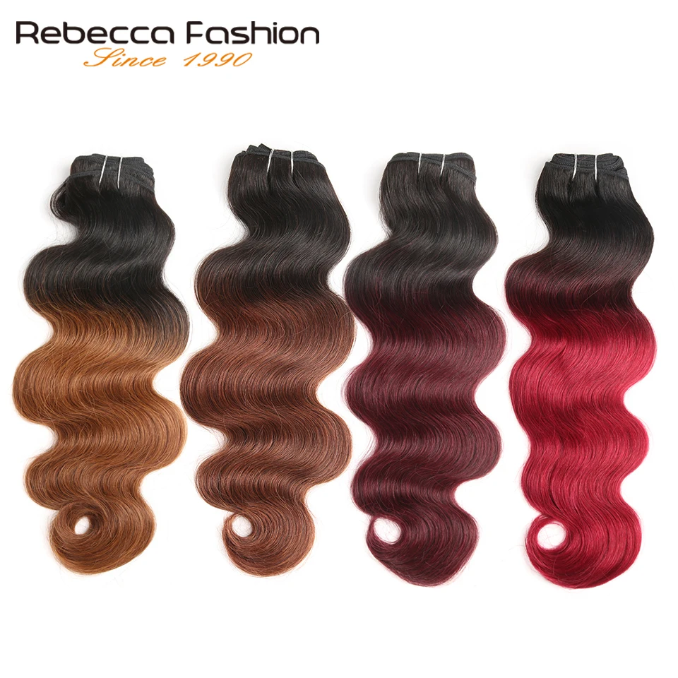 Rebecca-Mèches Brésiliennes Naturelles Remy à Double Proximité, Cheveux Ondulés, Ombré, Rouge, Marron, Noir, P4/27, P1B/30, P4/30, 113g