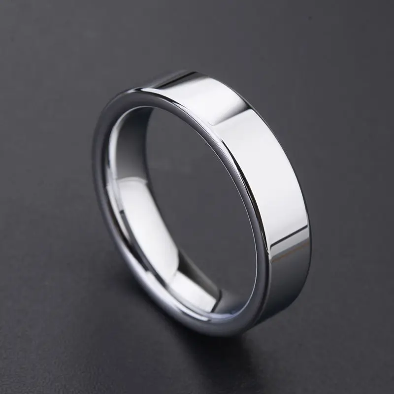 High Polished Silver Color Tungsten Wedding Rings for Couples 4mm and 6mm Width Flat Top Comfort Fit Band Size 4-13
