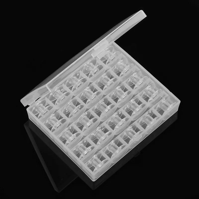 25Pcs/Set Empty Bobbins Sewing Machine Spools Clear Plastic and Case Storage Box Sewing Machine Tools Accessories AA7651