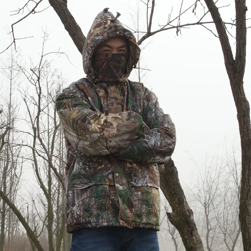 Autumn Winter Warm Fleece 3D Camouflage Hunting Jacket Ghillie Suit Tactical Hiking Fishing Clothes Men Waterproof Hooded Jacket