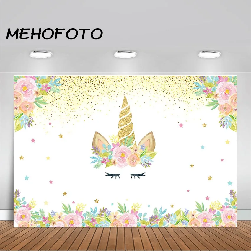 

Unicorn Birthday Party Photography Backdrops Newborn Baby Shower Photo Background Unicorn Flower Backdrop Photo Booth Studio