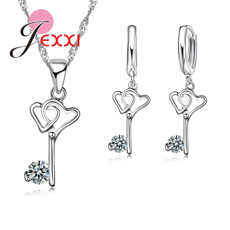 Sale Cubic Zirconia Stone Pendant Necklace 925 Sterling Silver  Key Jewelry Sets Women Bridal Wedding Accessories