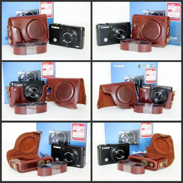 Dla Canon Powershot s110 S120 w stylu Vintage futerał na aparat fotograficzny Pu Leather torba na aparat fotograficzny z paskiem czarna kawa brązowy