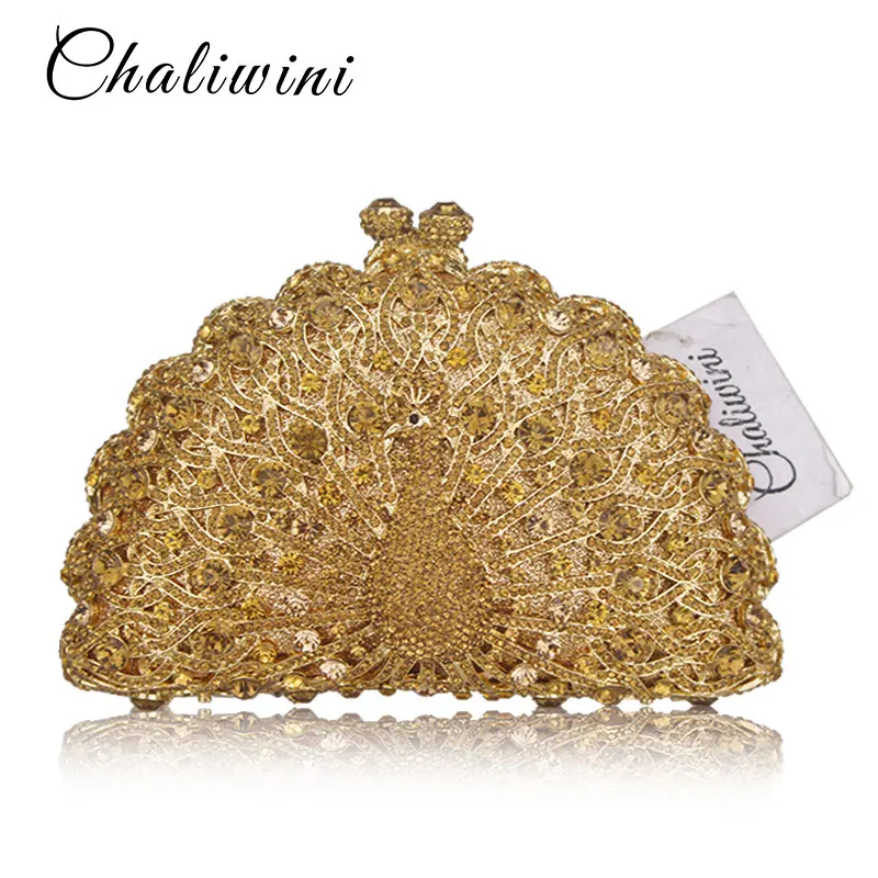 Gold Luxury Peacock Crystal Evening Bags Animal Clutch Designer Women Clutches Bridal Wedding Handbags Purses Party Bag