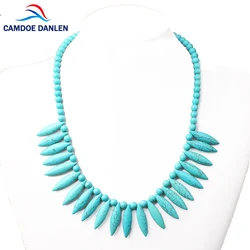 CAMDOE DANLEN H Fashion Women Necklaces Howlite Turquoises Gem Vintage Charm Necklace 48CM Long Statement Necklace Pendants