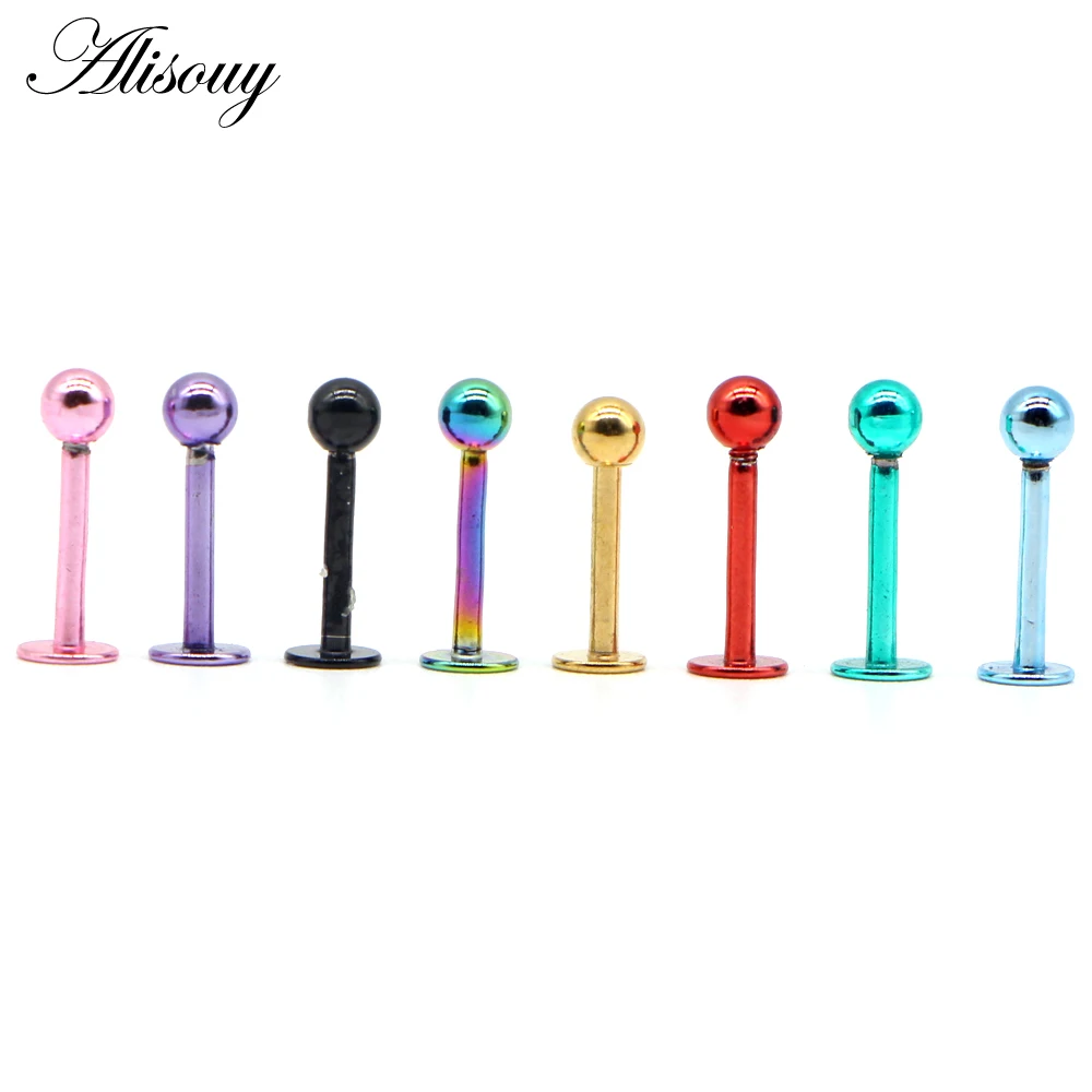 Alisouy 1Piece Surgical Steel Assorted Colors Labret Stud Lip Piercing Ear Cartilage Tragus Helix Ring Fashion Charming Jewelry