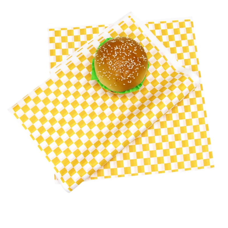 Black Checkered Baking Oil Grease Paper Bread Burger Fries Wrapping Papers Printed Food Grade Wax Baking Paper 500pcs