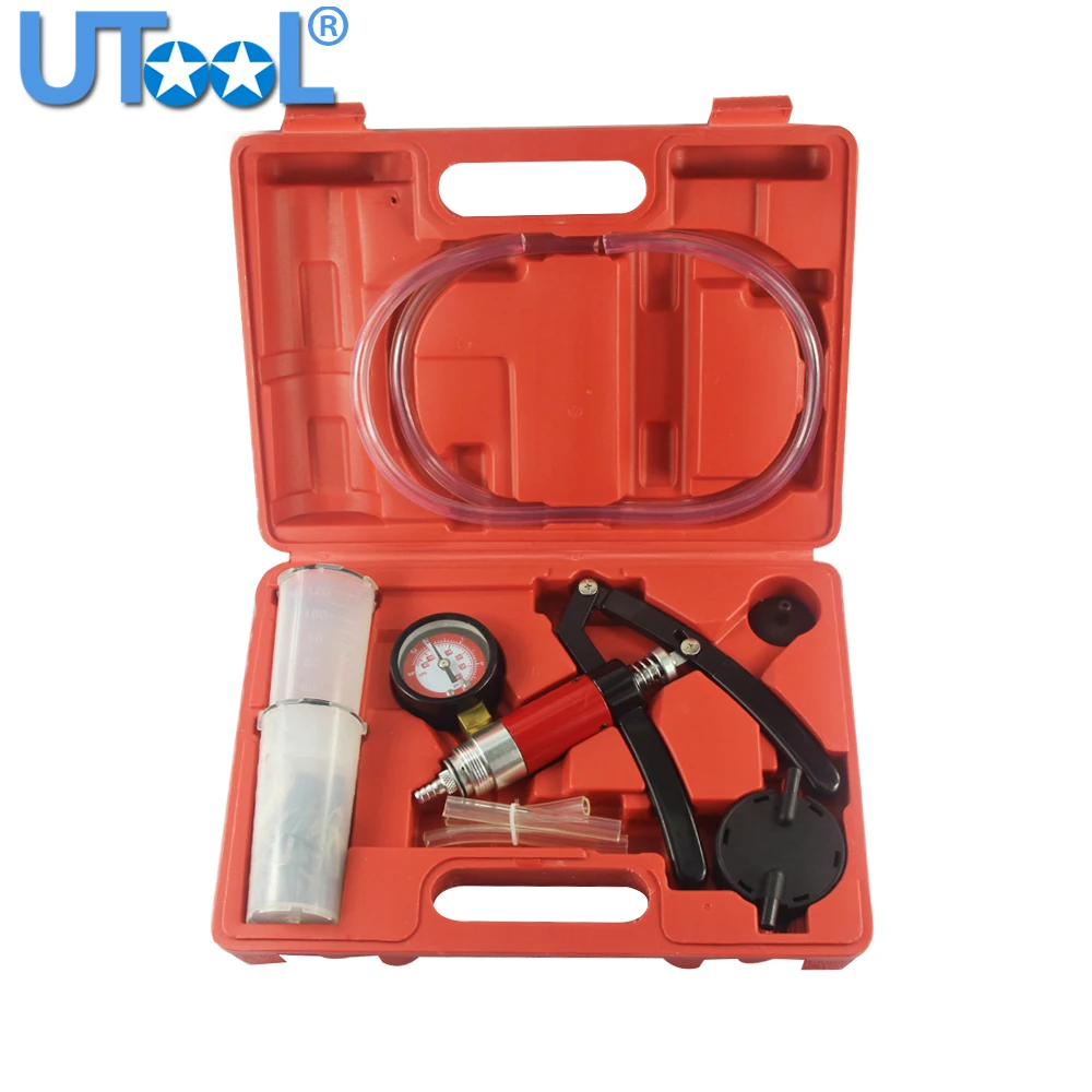 

Hand Held Vacuum Pump& Brake Bleeder Kit Aluminum Pump Body Pressure Vacuum Gauge