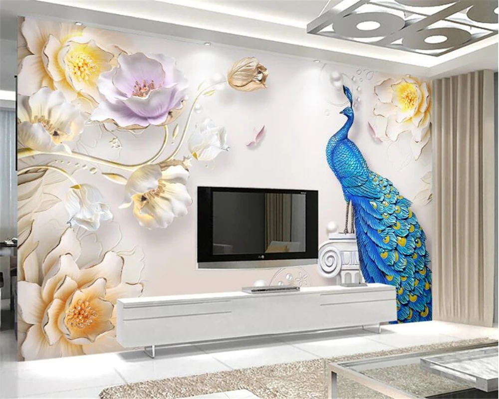 

beibehang papel de parede 3d wallpaper Jewelry relief three-dimensional simple peacock European style wall decorative wallpaper