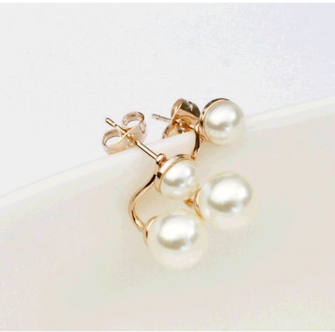 Big & Small Sizes Double Simulated Pearl Ball Silver Plated Golden Stud Earrings for Women Ear Piercing Jewelry