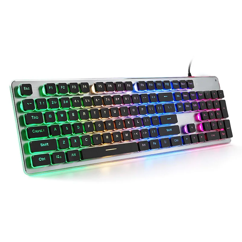 

Membrane Gaming Keyboard, Colorful LED Backlit Quiet Keyboard for Study,All-Metal Panel USB Wired 25 Keys Anti-ghosting Computer