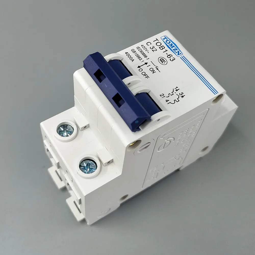 2P AC MCB TOB1-63 C type 230/400V~ 50HZ/60HZ Mini Circuit breaker 6A 10A 16A 20A 25A 32A 40A 50A 63A