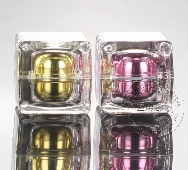 

Capacity 30g 10pcs/lot Top grade gold and pink square acrylic ,acrylic jar for Cosmetic Packaging