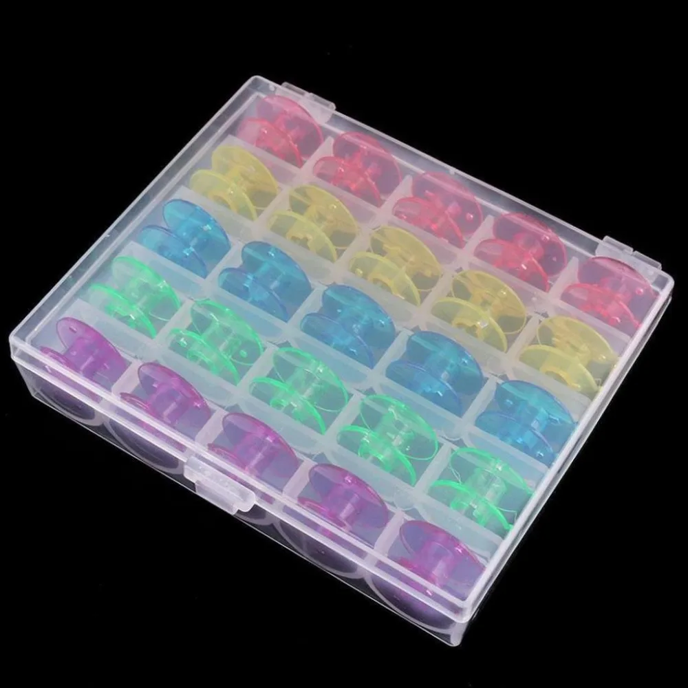 25Pcs/Set Empty Bobbins Sewing Machine Spools Clear Plastic and Case Storage Box Sewing Machine Tools Accessories AA7651