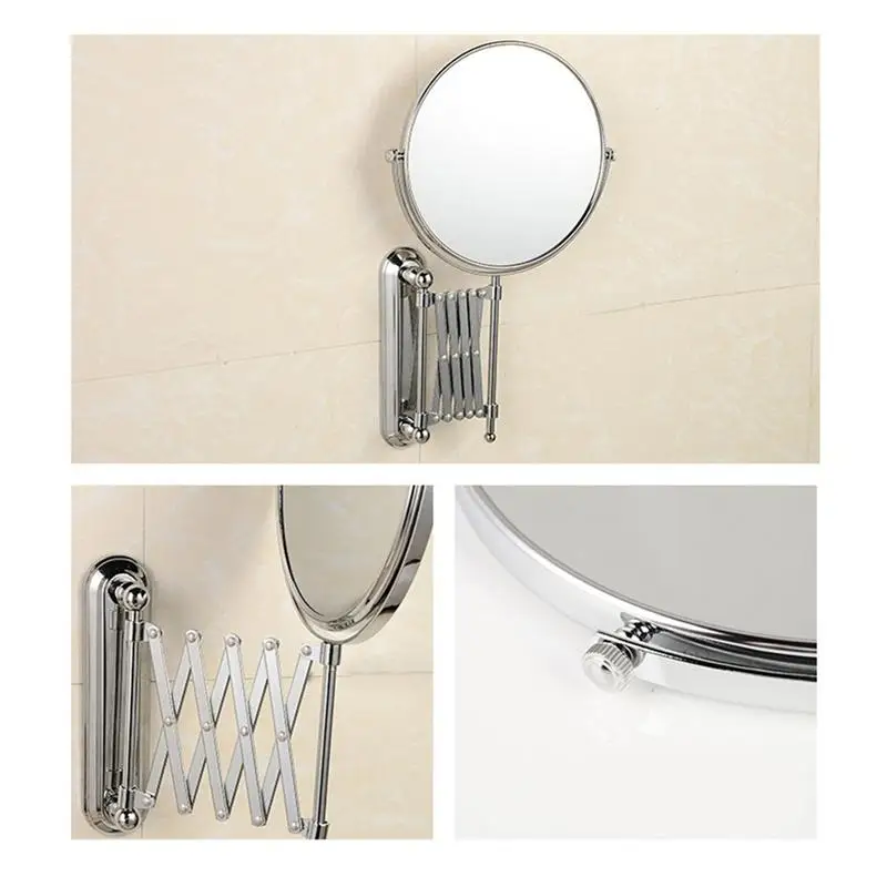 6 Inch 3X Magnifying Round Wall Mirror Two-Sided Retractable Bathroom Mirror 360 Degree Swivel Makeup Mirror