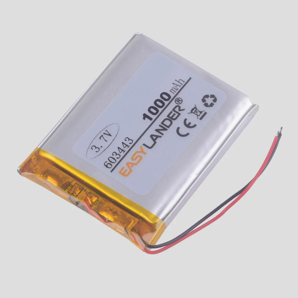 3.7V  603443 1000mAh Li ion polymer lithium battery For wireless telephone navigator walkman dvr recorder mp3 Player mp4  gps