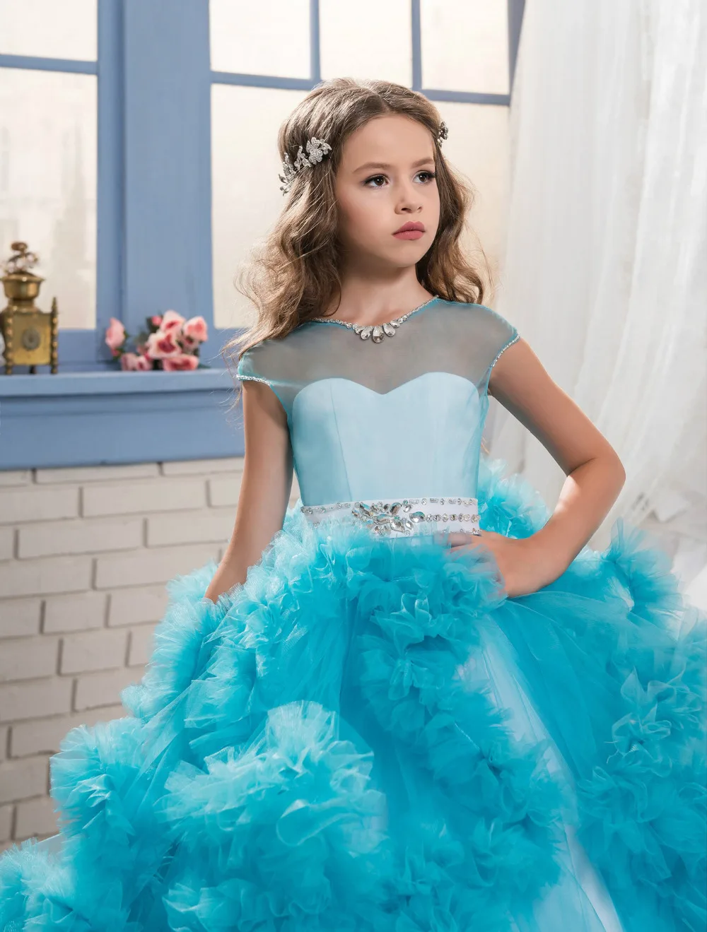 Cloud Flower Girls Dresses for Wedding Kids Pageant Dress First Holy Communion Dresses for Little Baby Party Prom Dress 2018 New