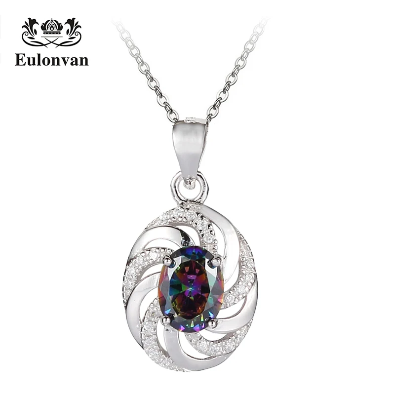 

Eulonvan Choker Necklaces & Pendant For Women 925 Sterling Silver Female Chain Rainbow Mystic Jewelry Accessories Collares S3731