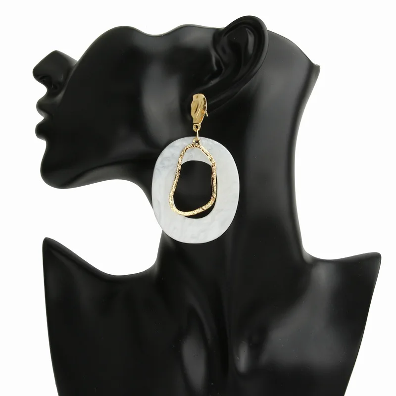 Simple Green Big Oval Drop Earrings For Women statement Resin Acrylic Geometric long Earring 2019 Gold Color Party ZA Jewellery