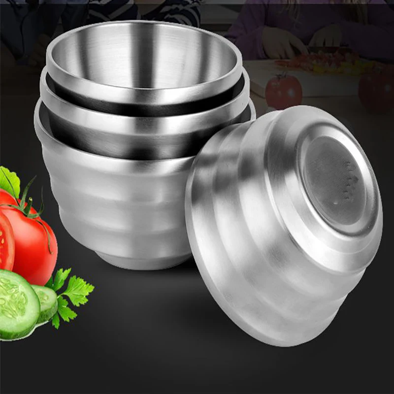 Stainless Steel Bowl Rice Bowl Heat-resistant Ware Solid Cuenco Tableware Nontoxic Silver Double-deck Food Container Soup Ware