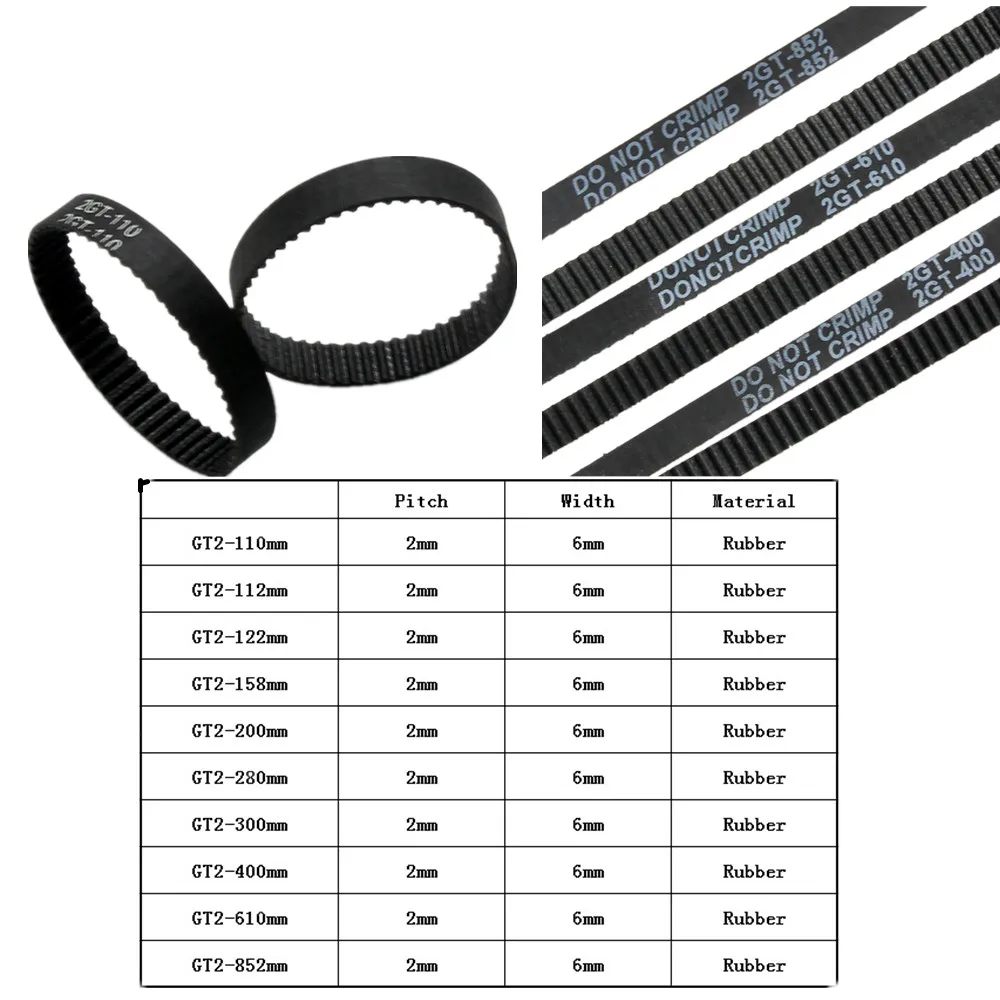 GT2 Closed Loop Timing Belt Rubber 2GT 6mm 3D Printers Parts 110 112 122 158 200 280 300 400 610 852 mm Synchronous Belts Part