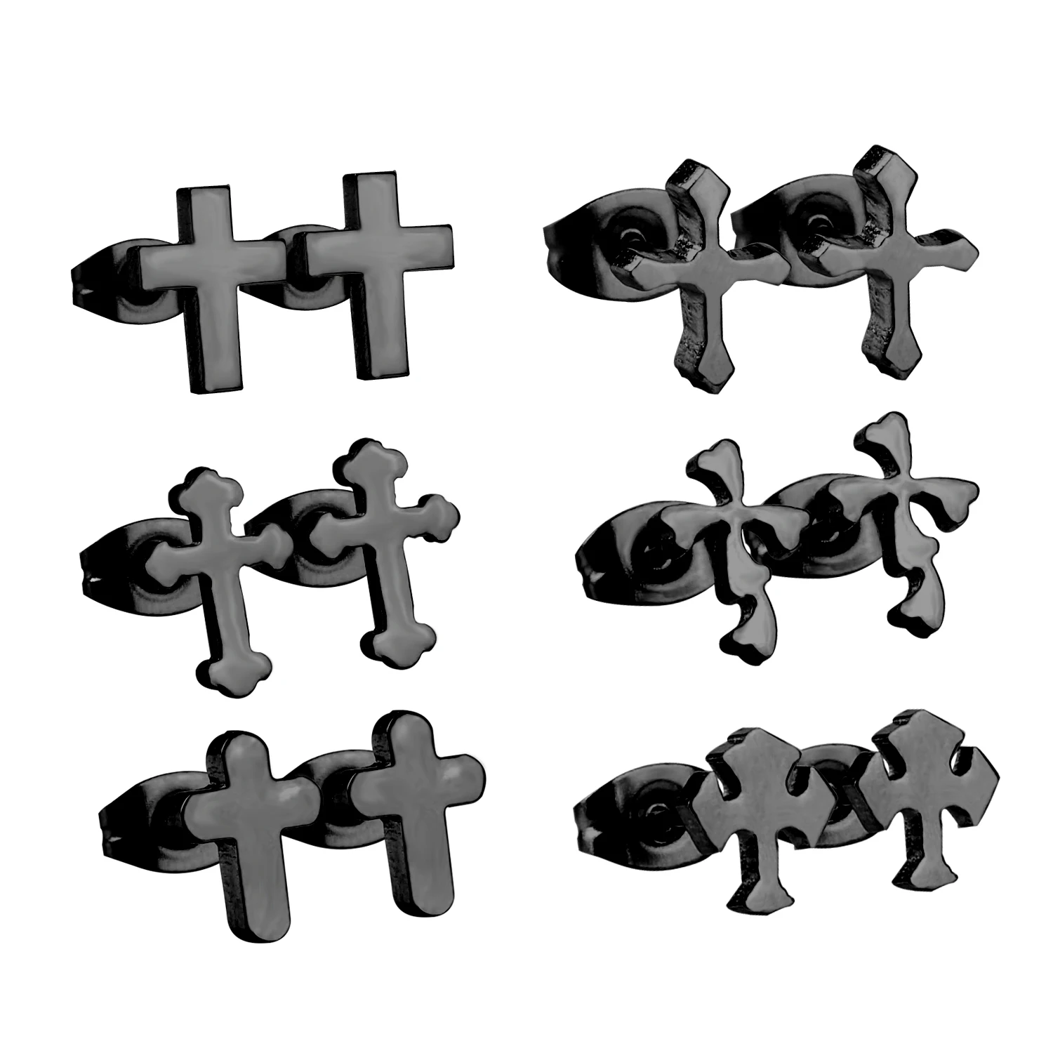 LUXUSTEEL Jesu Cross 6Pairs/Boxes Earring Sets Stainless Steel Stud Earring Jewelry Bijoux Party Collier