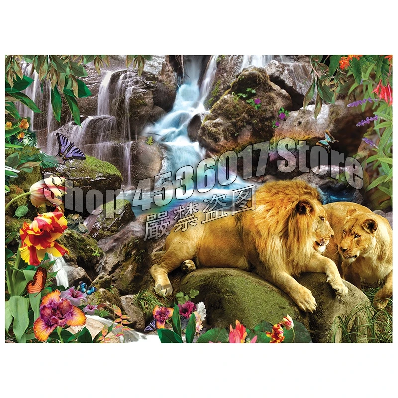 

animals Love Lion Waterfall Diamond Painting Cross Stitch Diamond Embroidery 5D Diy Diamond Mosaic Picture Full Rhinestones Gift