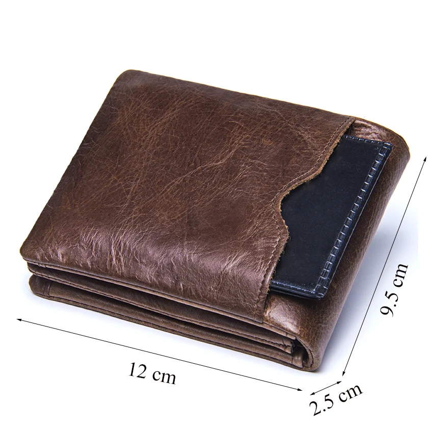 CONTACT\'S Genuine Crazy Horse Leather Men Wallets Vintage Trifold Wallet Zip Coin Pocket Purse Cowhide Leather Wallet For Mens