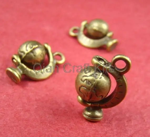 

100pcs 3d globe charm ntique bronze zinc alloy Charm Pendant drops DIY Supplies for decoration 20X13mm