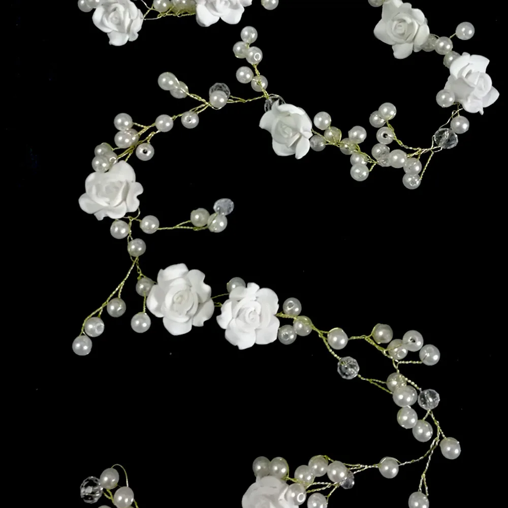 

Extra Long Wedding Hair Vine Beaded Wedding Headpiece with Pearls Rhinestones and Flowers Floral Hair Vine 19 Inches