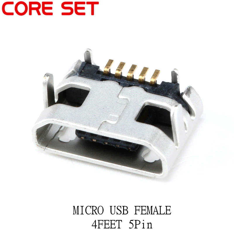 100pcs Micro USB Jack Connector Female 5pin Charging Socket Four Legs Micro USB 5P Inserting Plate Seat Mini usb Connectors