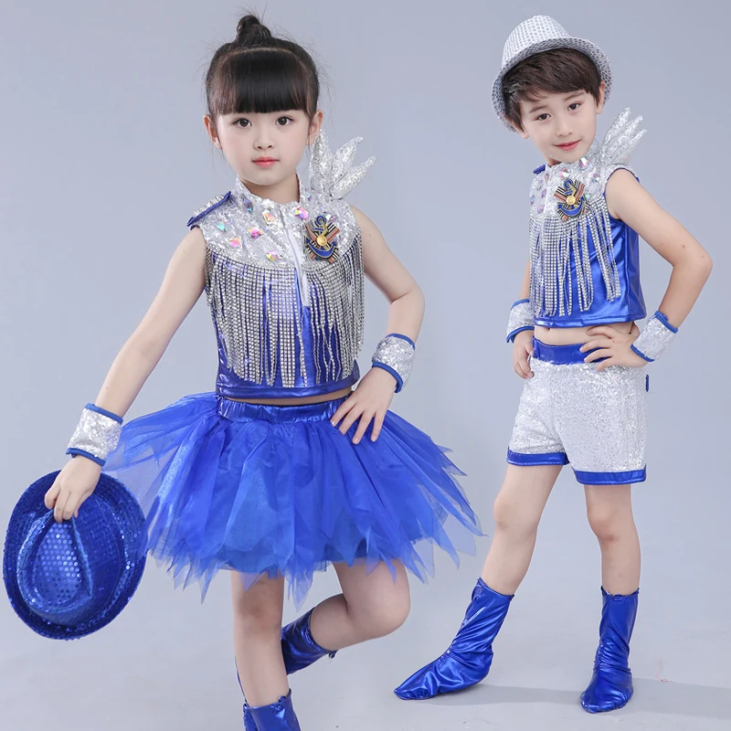 Children's Costumes Boys and Girls Sequins Dance Costumes Children's Jazz Dance Costumes Modern Dance Wear (without hat)  TB1811