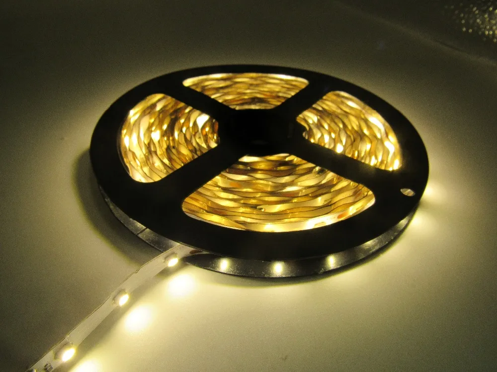 5M 60LEDs/m Warm White 3528 LED Strip Light Flexible Tape, Warm White Color, DC12V input, White PCB, Non-waterproof IP20