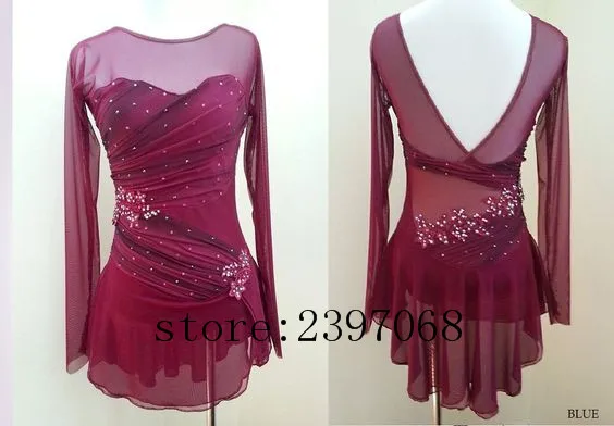 

Ice Skating Dresses Women Competition Ice Skating Clothing Pink Girls Custom Ice Skating Clothing Wine Red Free Shipping B429