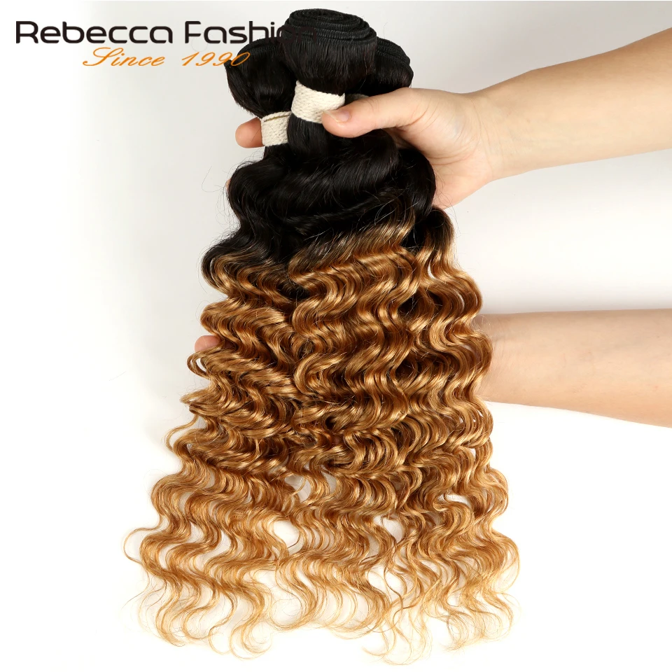 Rebecca Ombre Peruvian Deep Wave Bundles 3/4 Pcs Remy 2 Tone Color T1B/27# T1B/30# T1B/99J# 100% Human Hair Bundles