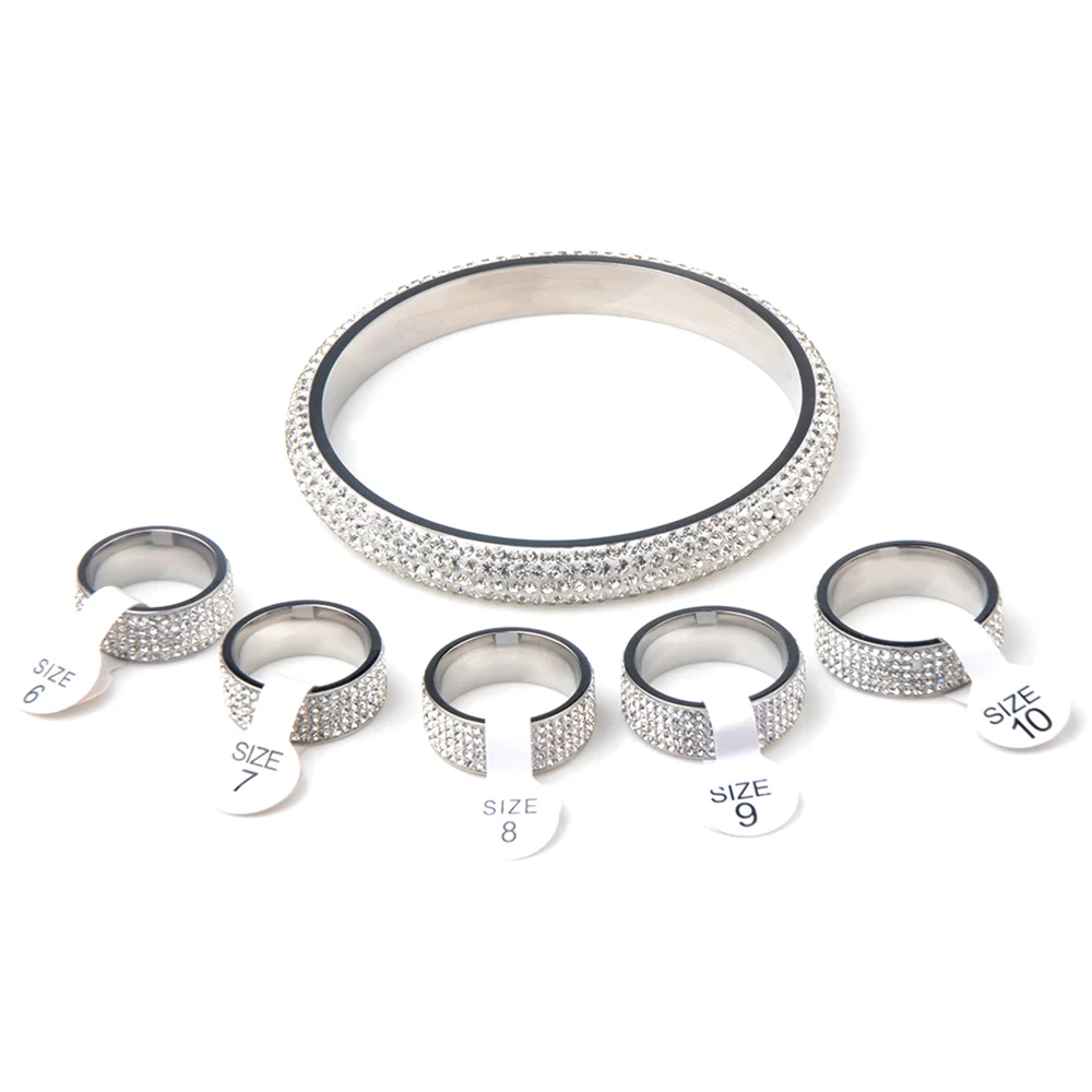 Chanfar Fashion Colorful Jewelry Sets Crystal Stainless Steel Bangle &  Ring For Bridal Wedding Women Party Jewelry Gift