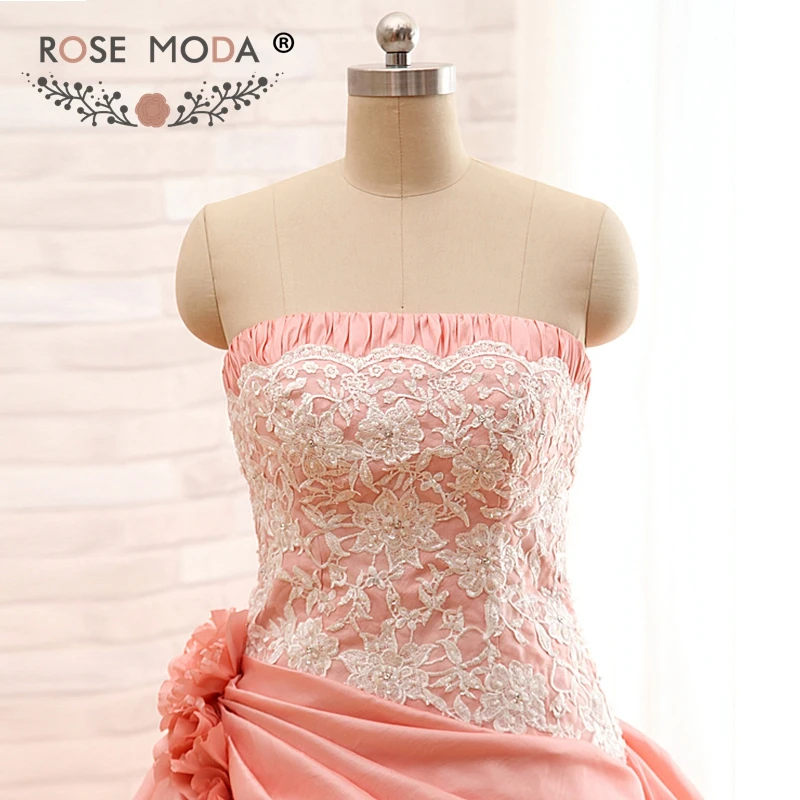 Rosa moda blush rosa strapless laço vestidos de casamento fotos reais