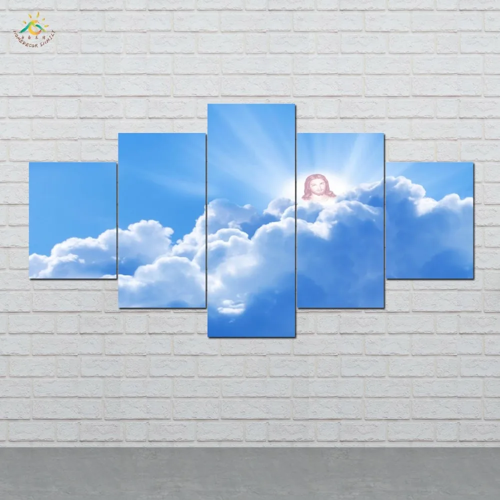 

Jesus on the Cloud Picture And Poster Canvas Painting Modern Wall Art Print Pop Art Wall Pictures For Living Room 5 PIECES