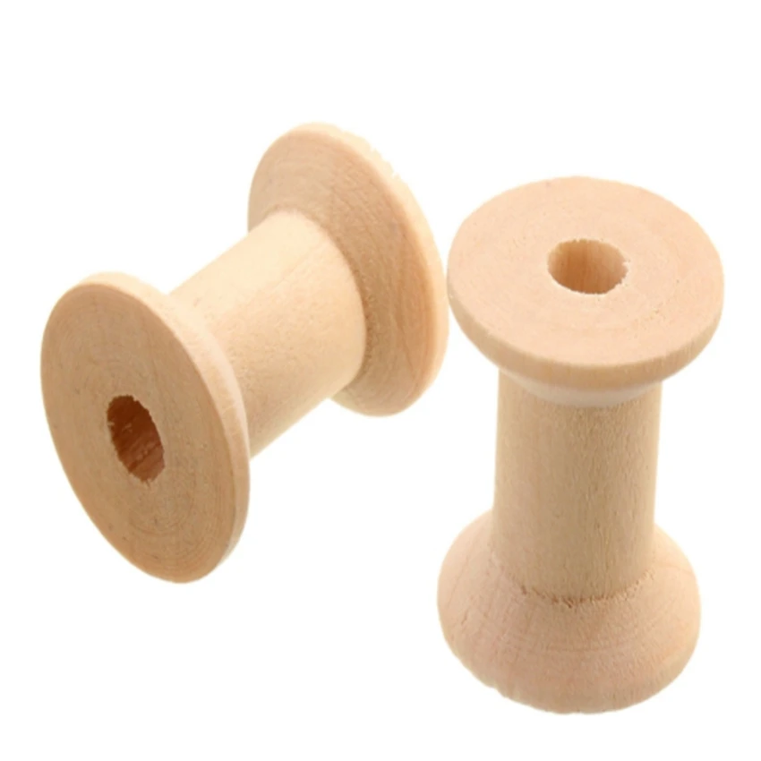 10Pcs/Set Empty Wooden Bobbin Spools For Thread Wire Natural Color for Needlework Craft Sewing Tools 29mm x23mm